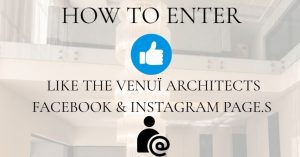 Promotional banner for Venuï Architects spring giveaway displaying competition instructions on how to enter to win an architectural feasibility consultation.